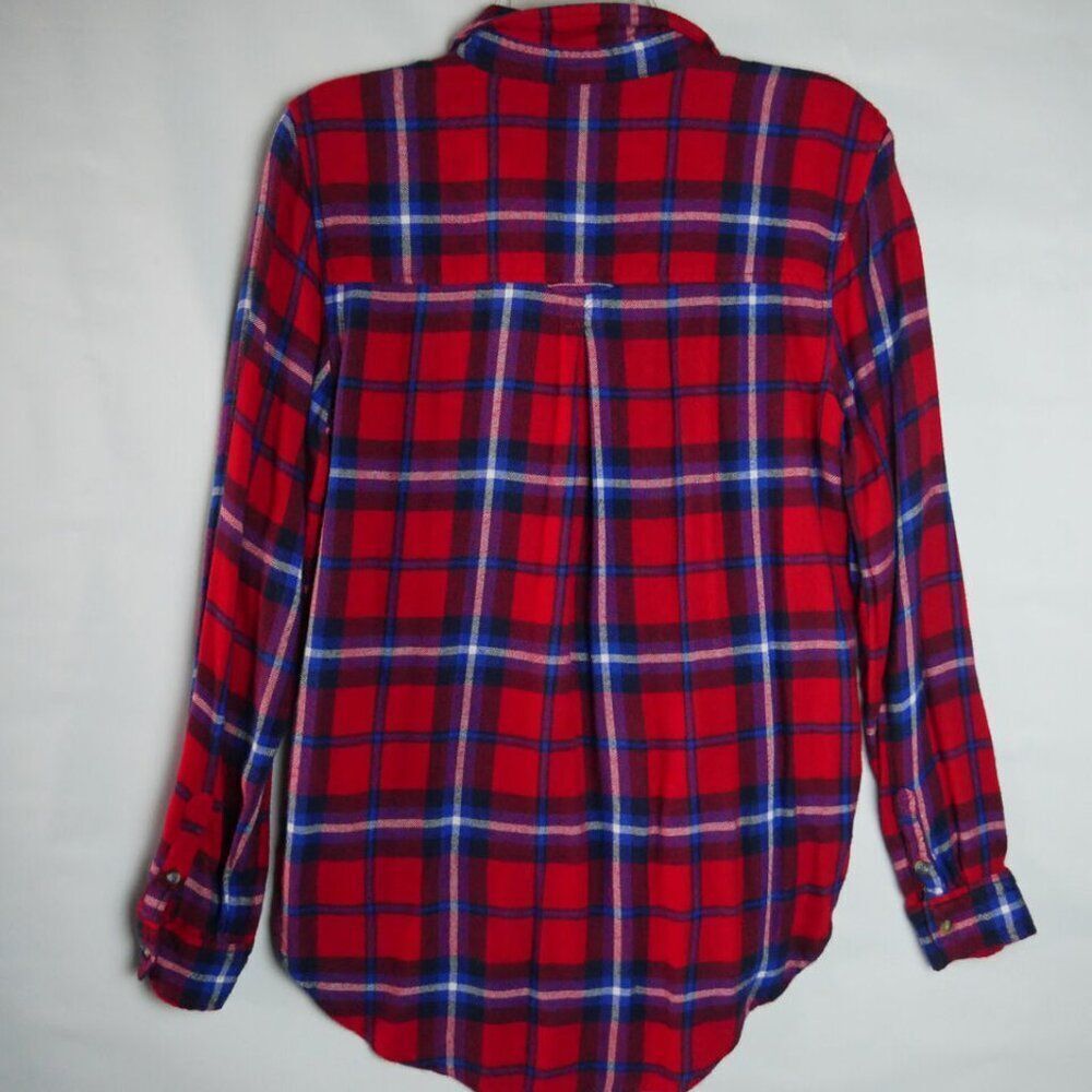 American Eagle Women's Size S Flannel Shirt Boyfriend Fit Soft Plaid Red - Picture 7 of 13